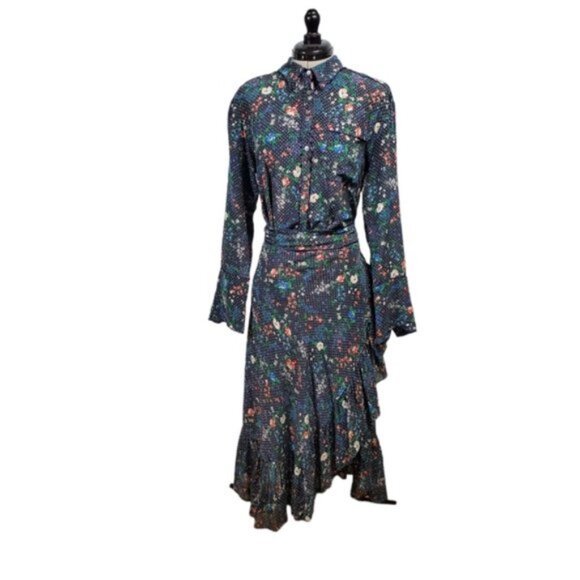 Marissa Webb Silk Floral Scarlet Print Dress sz L - Picture 2 of 15